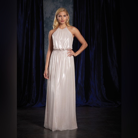 NEW Alfred Angelo Sapphire 8122L Metallic Halter Dress Size 12 - Picture 1 of 11